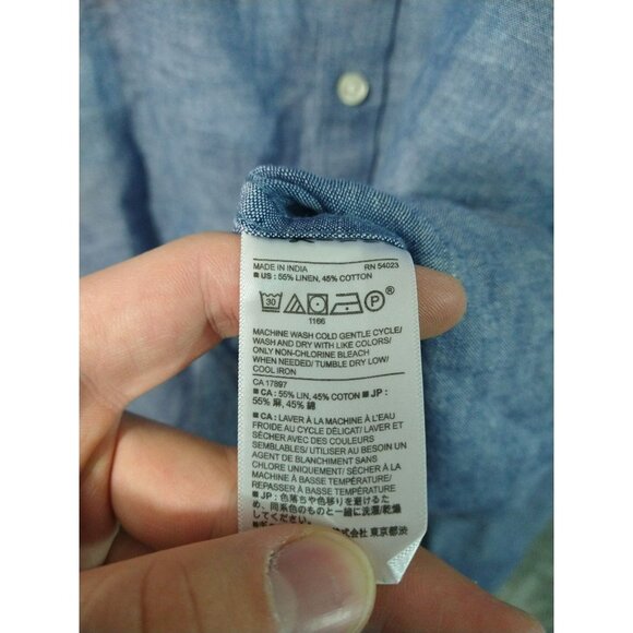 Banana Republic Shirt Mens Large Blue Linen Blend Slim Fit Long Sleeve Button Up - Picture 8 of 10